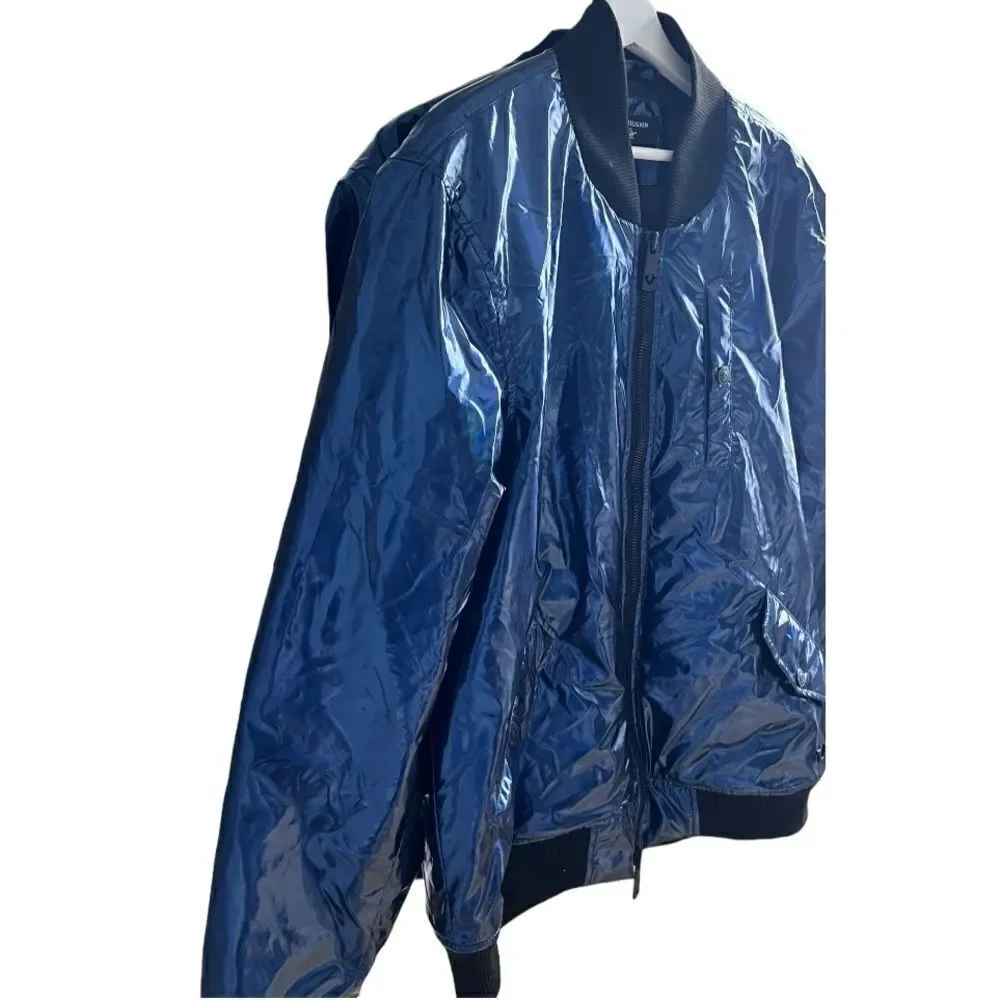 TRUE RELIGION Men's Navy Iridescent Fashion Bomber Jacket Size XL.